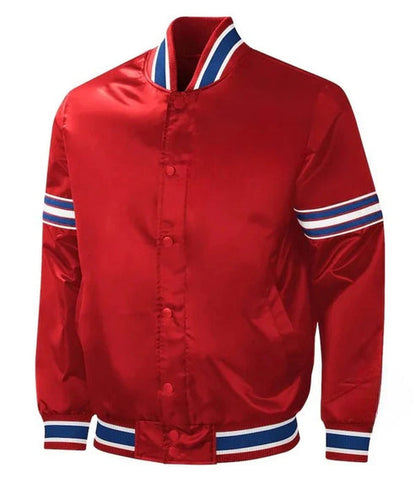 Red Satin Varsity Jacket – Bold & Sporty