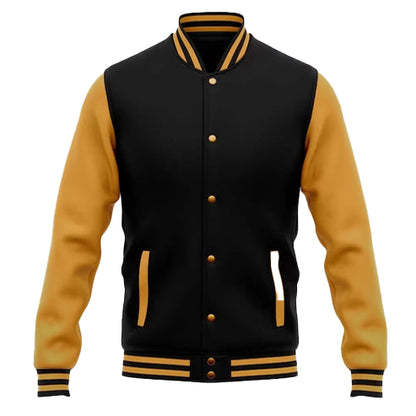 Men’s Black & Yellow Baseball Varsity Jacket – Classic College Style