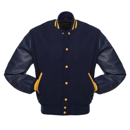 Men’s Navy Blue & Yellow Baseball Varsity Jacket – Classic College Style