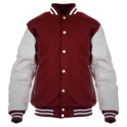 Men’s Maroon & White Letterman Jacket – Classic Varsity Style