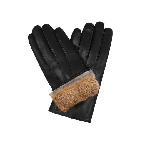 Bravo Bros Men’s Black Lambskin Leather Gloves – Brown Fur-Lined & Warm