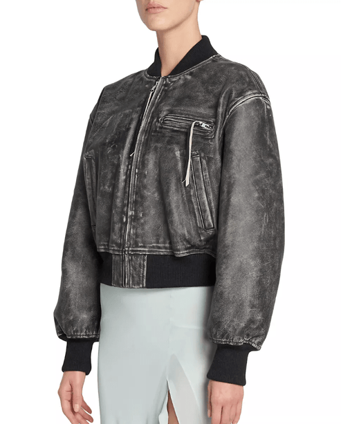 Women’s Black Vintage Leather Bomber Jacket – Classic Style