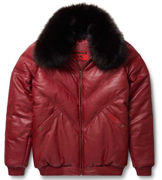 Premium Burgundy V-Bomber Leather Jacket – Stylish & Luxurious