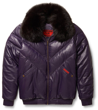 Premium Purple V-Bomber Leather Jacket – Bold & Luxurious