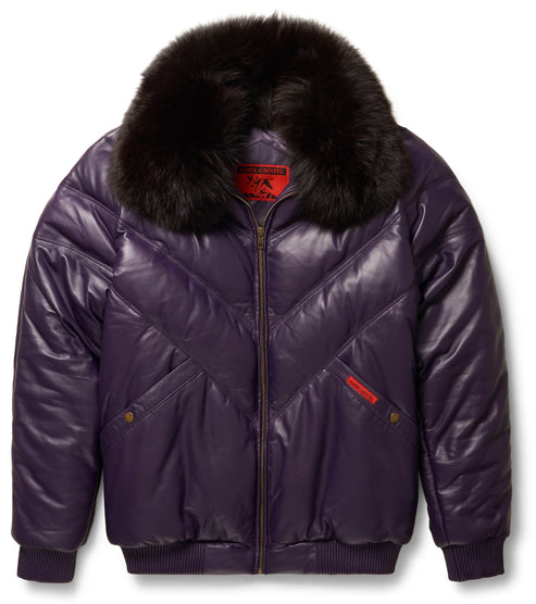 Premium Purple V-Bomber Leather Jacket – Bold & Luxurious
