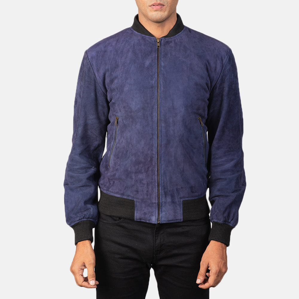 Shane Blue Suede Bomber Jacket – Modern Luxury Outerwear