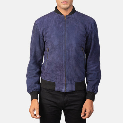 Shane Blue Suede Bomber Jacket – Modern Luxury Outerwear