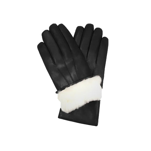Bravo Bros Men’s Black Lambskin Leather Gloves – White Fur-Lined & Warm