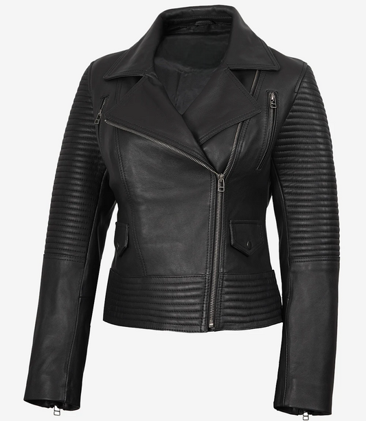 Women’s Real Lambskin Leather Black Biker Jacket