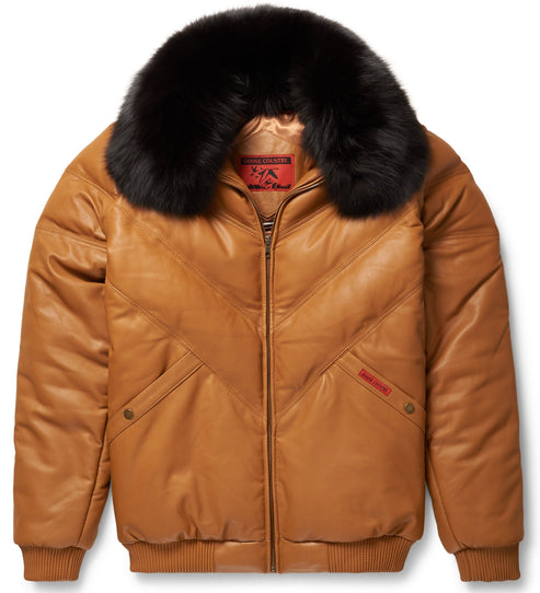 Premium Camel V-Bomber Leather Jacket – Stylish & Timeless