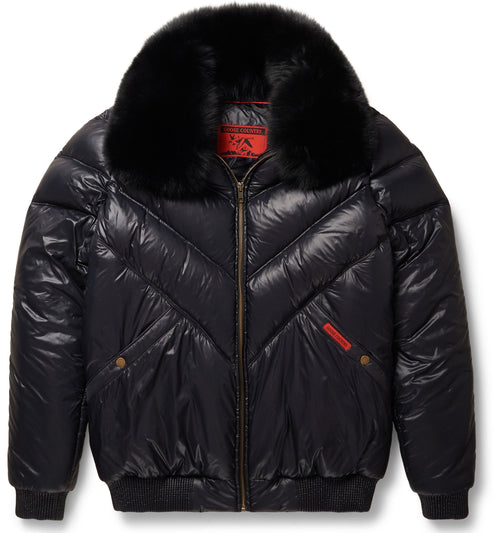 Nylon & Black Leather V-Bomber Jacket