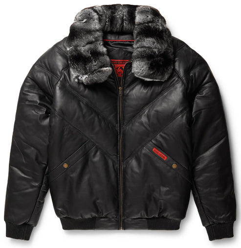 Premium Black V-Bomber Leather Jacket – Classic & Stylish