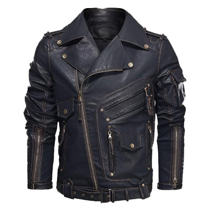 Men’s Black Motorcycle Leather Jacket – Rugged & Stylish