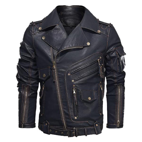 Men’s Black Motorcycle Leather Jacket – Rugged & Stylish