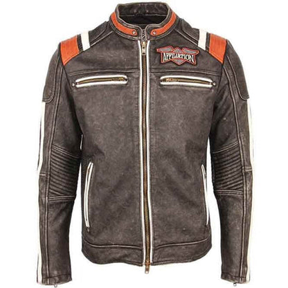 Men’s Skull Embroidered Leather Motorcycle Jacket – Bold & Rugged