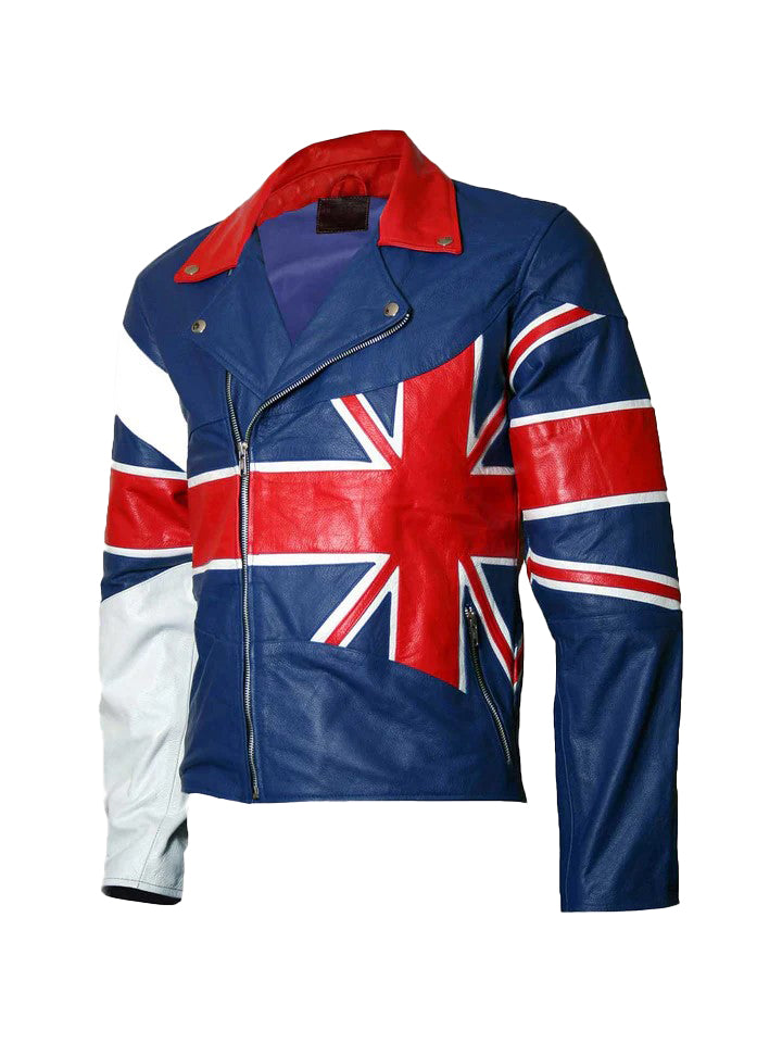 Men’s UK Union Flag Leather Jacket – British Biker Style by Bravo Bros