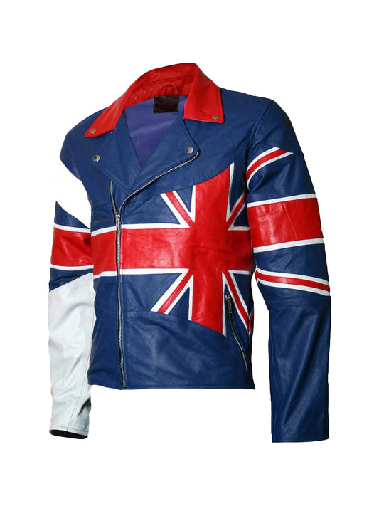 Men’s UK Union Flag Leather Jacket – British Biker Style by Bravo Bros