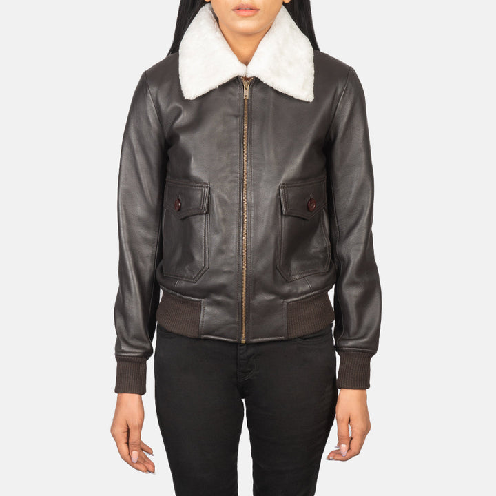 Women’s Stella G-1 Brown Leather Bomber Jacket – Classic Aviator Style