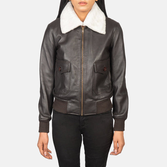 Women’s Stella G-1 Brown Leather Bomber Jacket – Classic Aviator Style