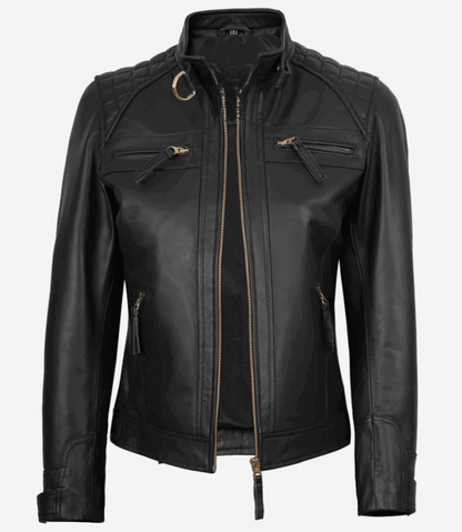 Women’s Black Real Leather Biker Jacket