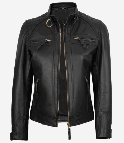 Women’s Black Real Leather Biker Jacket
