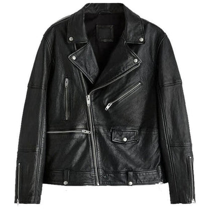 Men’s Black Leather Biker Motorcycle Jacket – Rugged & Stylish