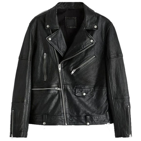 Men’s Black Leather Biker Motorcycle Jacket – Rugged & Stylish