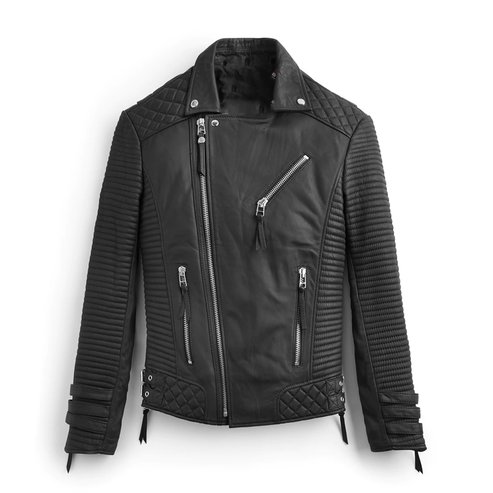 Men’s Black Patterned Leather Motorcycle Jacket – Biker Edition
