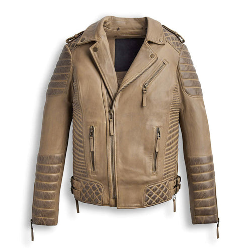 Men’s Desert Brown Waxed Leather Biker Motorcycle Jacket – Rugged & Stylish