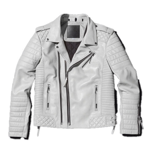 Men’s White Pearl Leather Biker Jacket – Bold & Stylish
