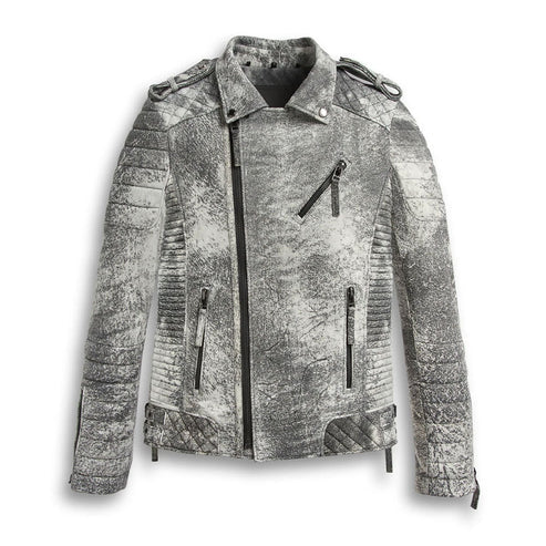 Men’s Storm Grey Leather Biker Motorcycle Jacket – Rugged & Stylish