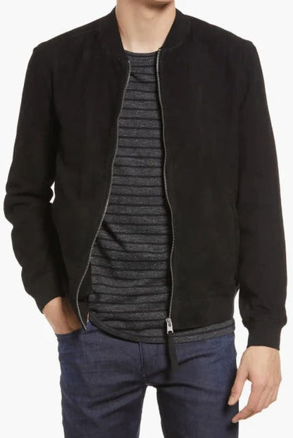 Men’s Premium Suede Bomber Jacket – Classic Leather Jacket