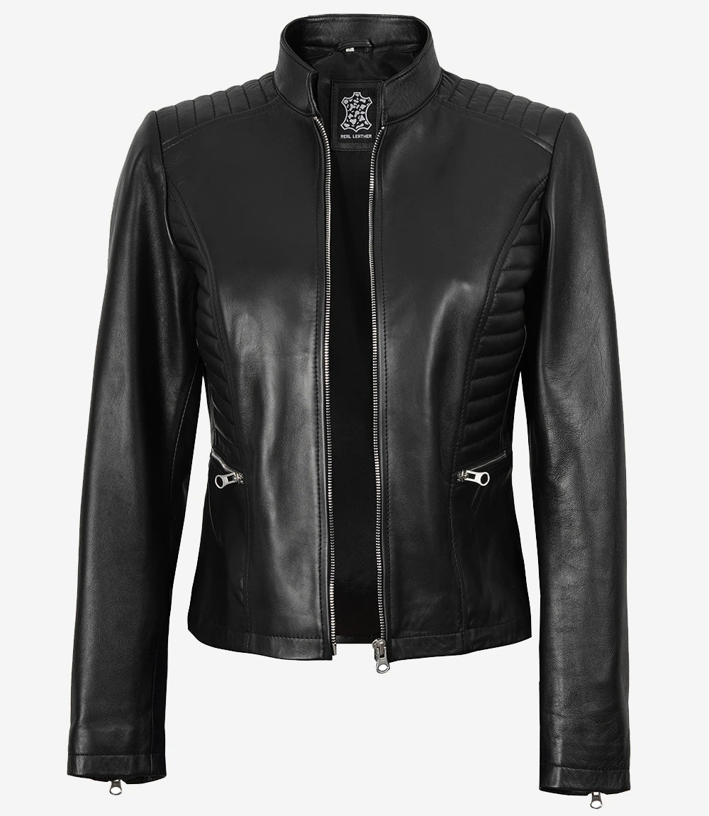 Women’s Black Cafe Racer Leather Jacket