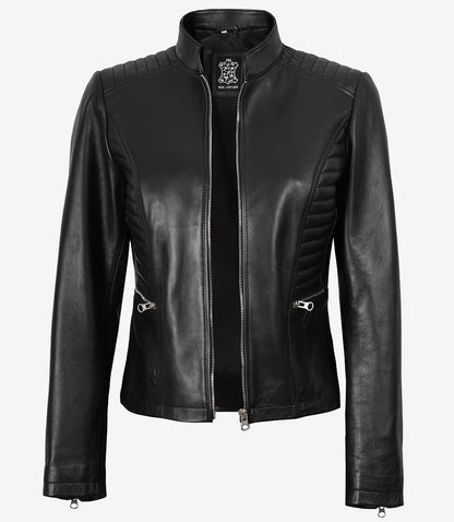 Women’s Black Cafe Racer Leather Jacket