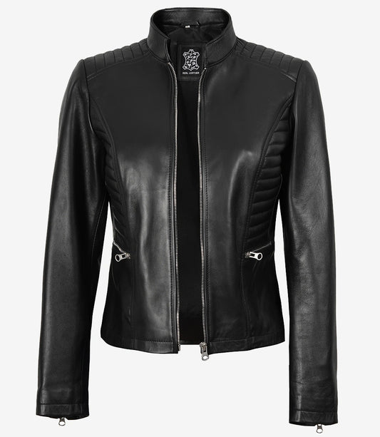 Women’s Black Cafe Racer Leather Jacket