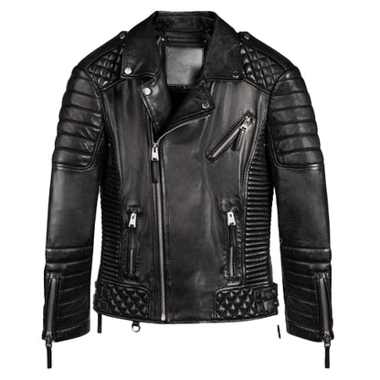 Men’s Black Quilted Leather Biker Jacket – Stylish & Rugged