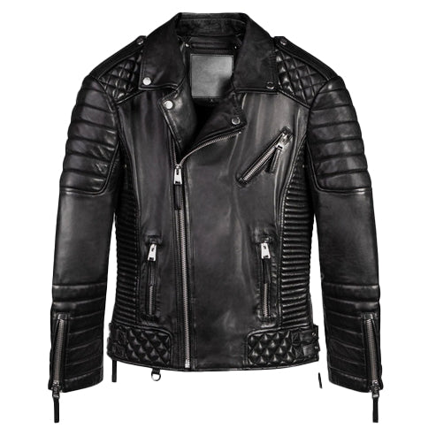 Men’s Black Quilted Leather Biker Jacket – Stylish & Rugged