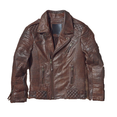 Men’s Waxed Brown Leather Biker Jacket – Rugged & Timeless