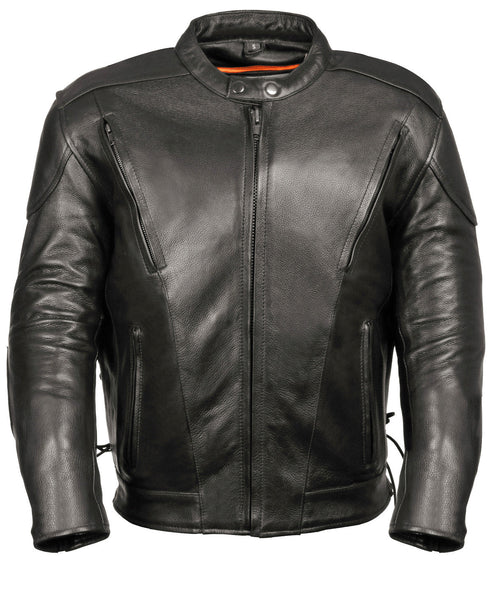 Men’s Lace Side Vented Scooter Leather Jacket – Classic Biker Comfort