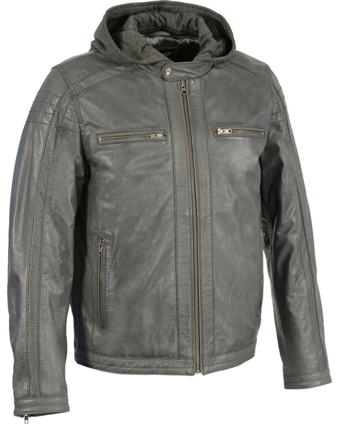 Men’s Zipper Front Leather Jacket with Removable Hood – Versatile Urban Style