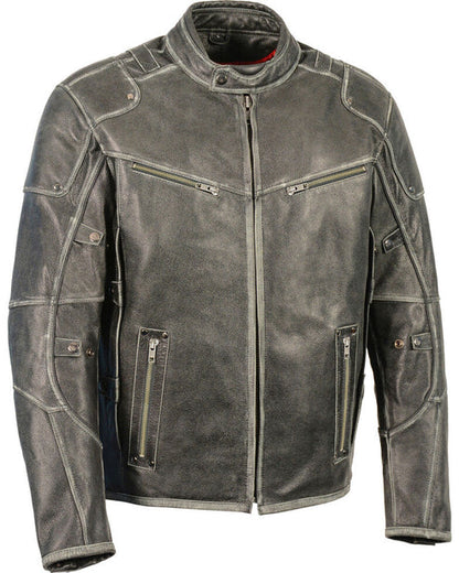 Men’s Vintage Distressed Triple Vented Leather Jacket – Classic Biker Style