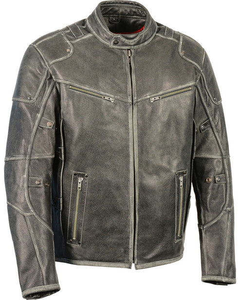 Men’s Vintage Distressed Triple Vented Leather Jacket – Classic Biker Style
