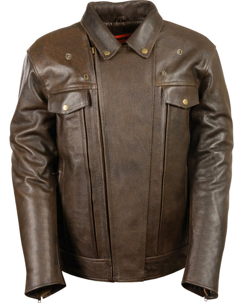 Men’s Brown Pocket Biker Leather Jacket – Classic Ride Edition