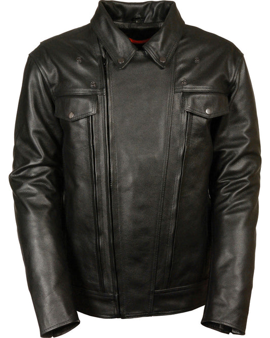 Men’s Premium Utility Cruiser Leather Jacket with Vented Pockets