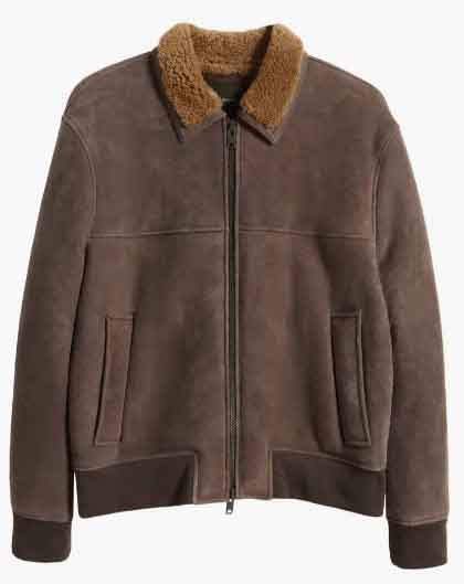 Men’s Beige Suede Shearling Jacket – Timeless Warmth & Style