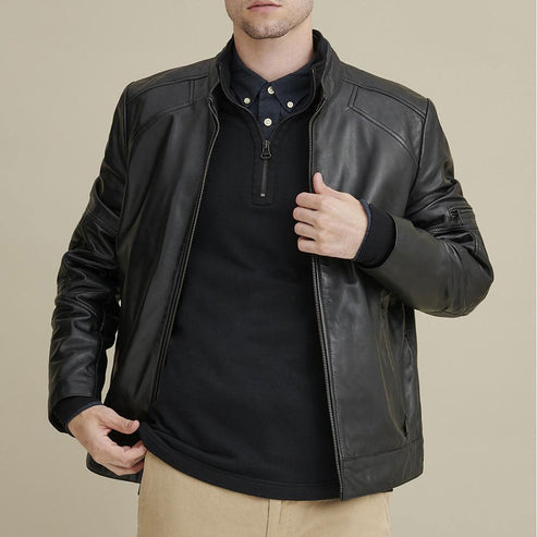 Bravo Bros Men’s Classic Moto Biker Leather Jacket