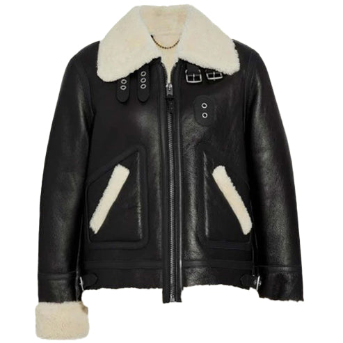 Women’s Ivory B3 Shearling Aviator Leather Jacket – Luxurious & Timeless