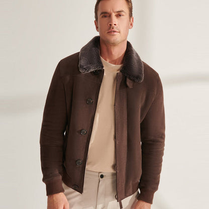 Men’s Brown Shearling Aviator Leather Bomber Jacket – Classic Flight Style by Bravo Bros