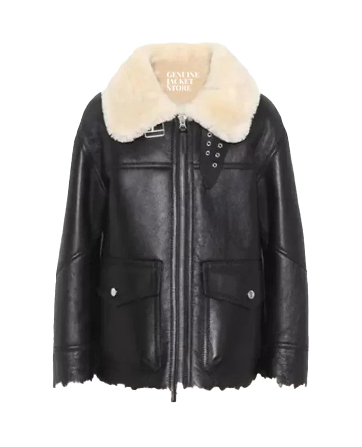 Women’s Ivory Fur Shearling Leather Jacket – Luxe & Cozy by Bravo Bros