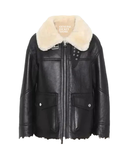 Women’s Ivory Fur Shearling Leather Jacket – Luxe & Cozy by Bravo Bros